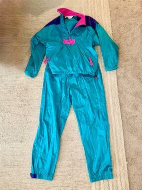 Vintage 90s Women’s Size L Columbia Nylon Color Block Windbreaker Set